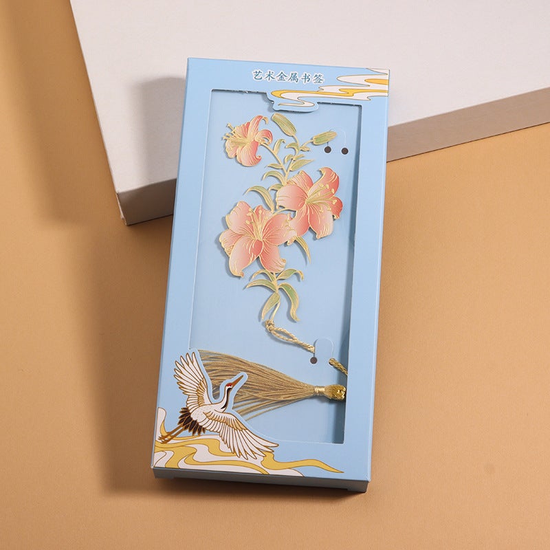 Chinese Style Camellia Lotus Lotus Rose Metal Brass Bookmark Creative Chinese Style Artistic Exquisite Tassel Bookmark - Image 1