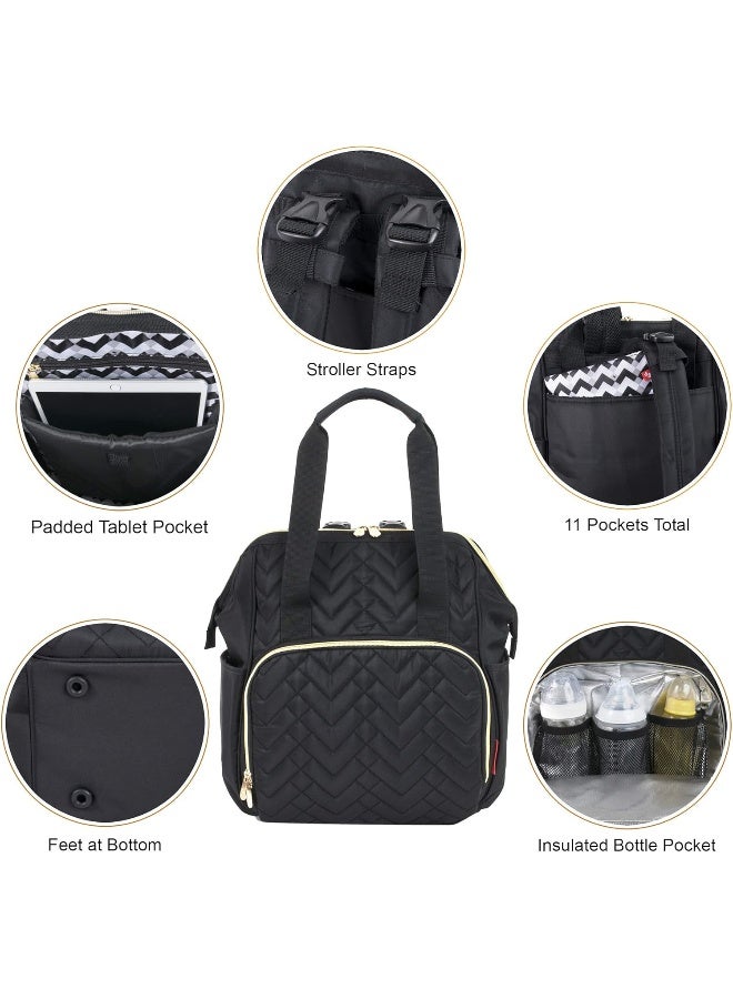 Baby Essentials Quilted Backpack Diaper Bag Tote with Changing Pad, Stroller Straps, Insulated Bottle Compartment - Image 4