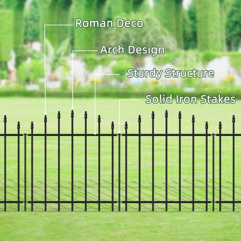 FOREHOGAR Metal Garden Fence 26 in H x 12 ft L, 6 Panels + 7 Stakes Border Dog Fence Panels Animal Barrier, No Dig Garden Fencing for Yard Patio Flower Bed Lawn Outdoor, Arch Black - Image 4