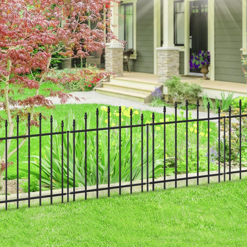FOREHOGAR Metal Garden Fence 26 in H x 12 ft L, 6 Panels + 7 Stakes Border Dog Fence Panels Animal Barrier, No Dig Garden Fencing for Yard Patio Flower Bed Lawn Outdoor, Arch Black - Image 1