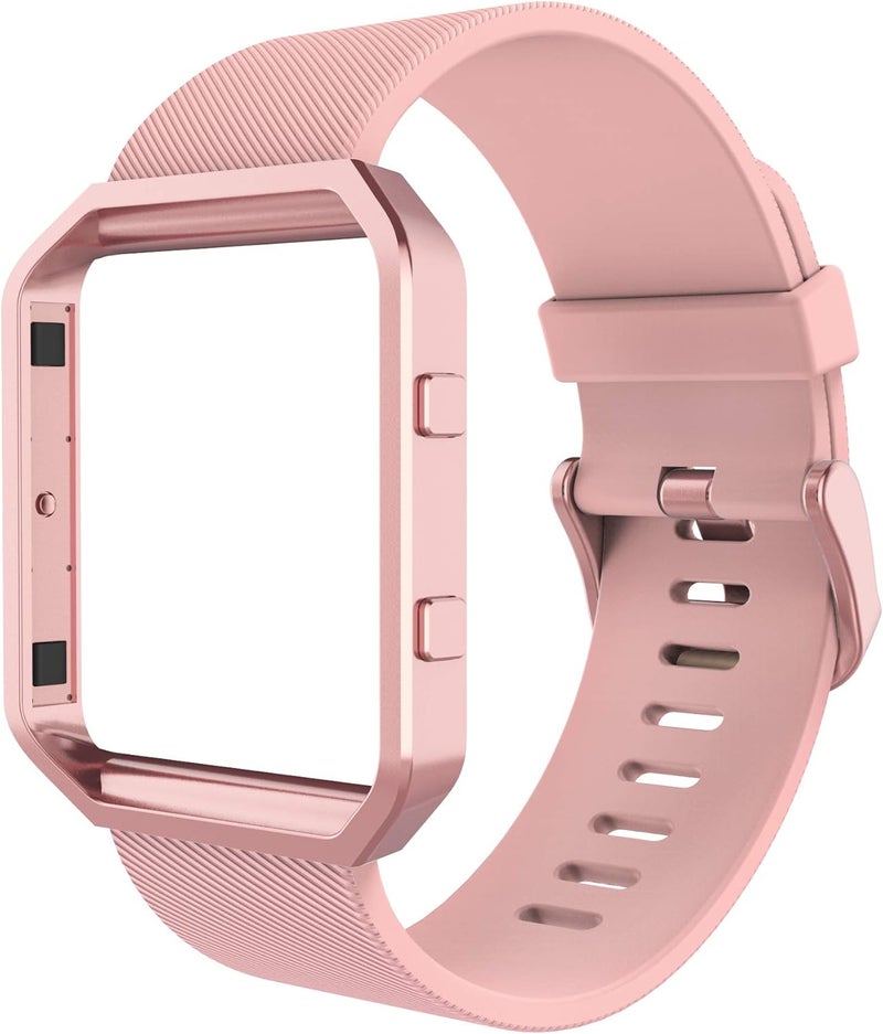 Simpeak Simpeak Sport Band Compatible with Fitbit Blaze Smartwatch Sport Fitness Silicone Wrist Band with Meatl Frame Replacement for Fitbit Blaze Men Women Large Pink BandRose Pink Frame - Image 1