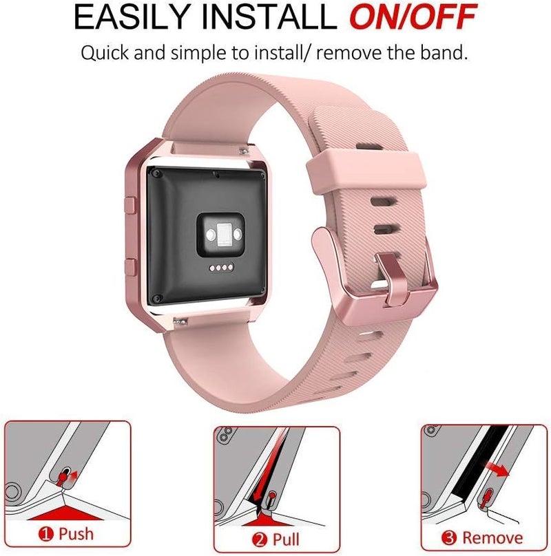 Simpeak Simpeak Sport Band Compatible with Fitbit Blaze Smartwatch Sport Fitness Silicone Wrist Band with Meatl Frame Replacement for Fitbit Blaze Men Women Large Pink BandRose Pink Frame - Image 3