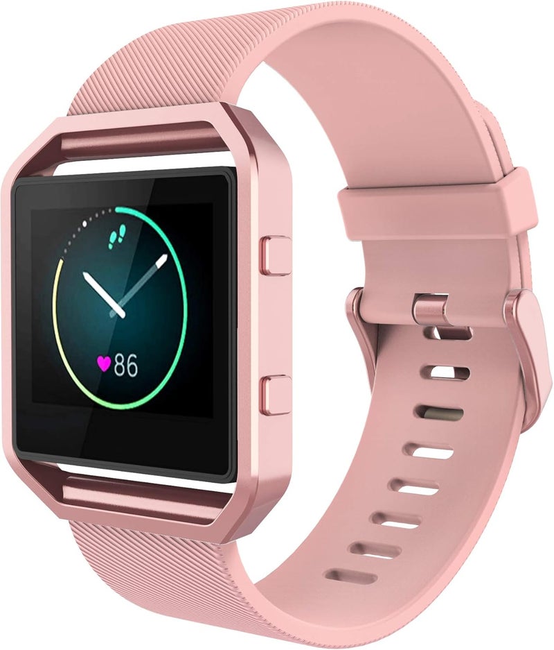 Simpeak Simpeak Sport Band Compatible with Fitbit Blaze Smartwatch Sport Fitness Silicone Wrist Band with Meatl Frame Replacement for Fitbit Blaze Men Women Large Pink BandRose Pink Frame - Image 4