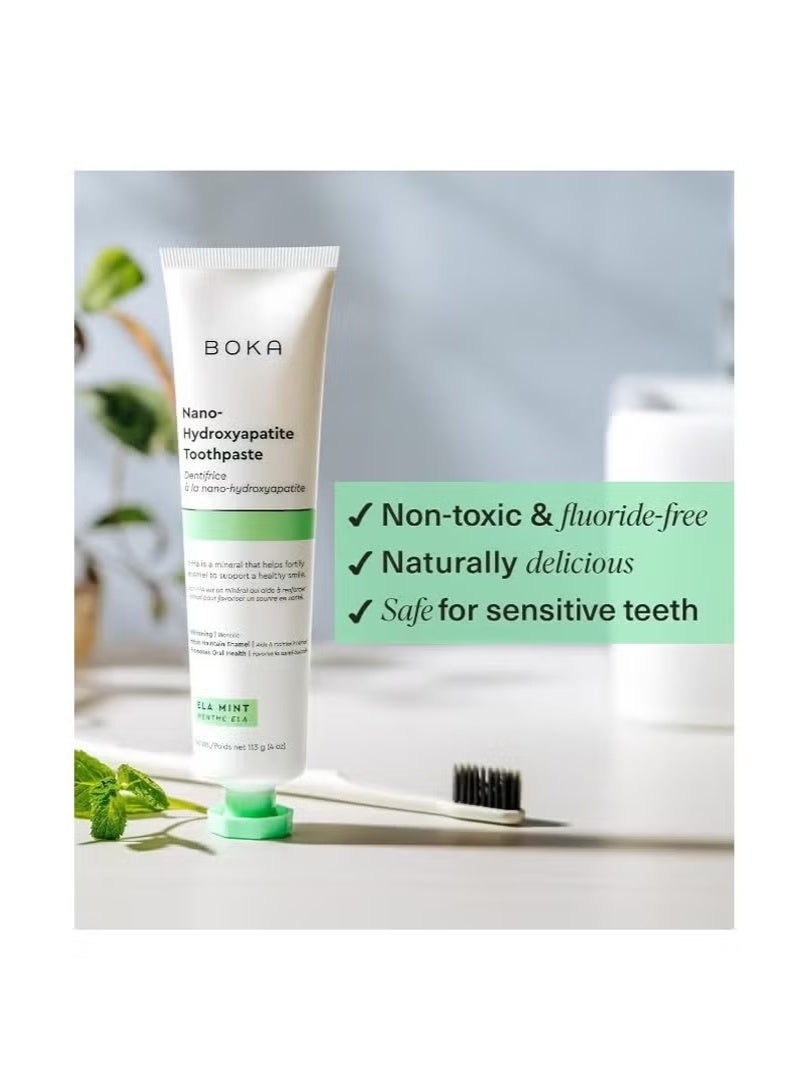 BOKA Fluoride Free Toothpaste, Nano Hydroxyapatite, for Teeth Whitening & Remineralizing, Sensitive Teeth, Dentist Recommended for Adult, Kids, Natural Peppermint Flavor Ela Mint, 4oz - Image 2