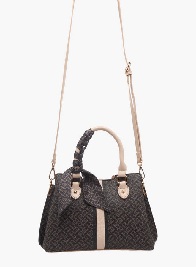 Flora Bella By Shoexpress Women's Monogram Print Tote Bag with Zip Closure and Scarf Detail  - Image 2