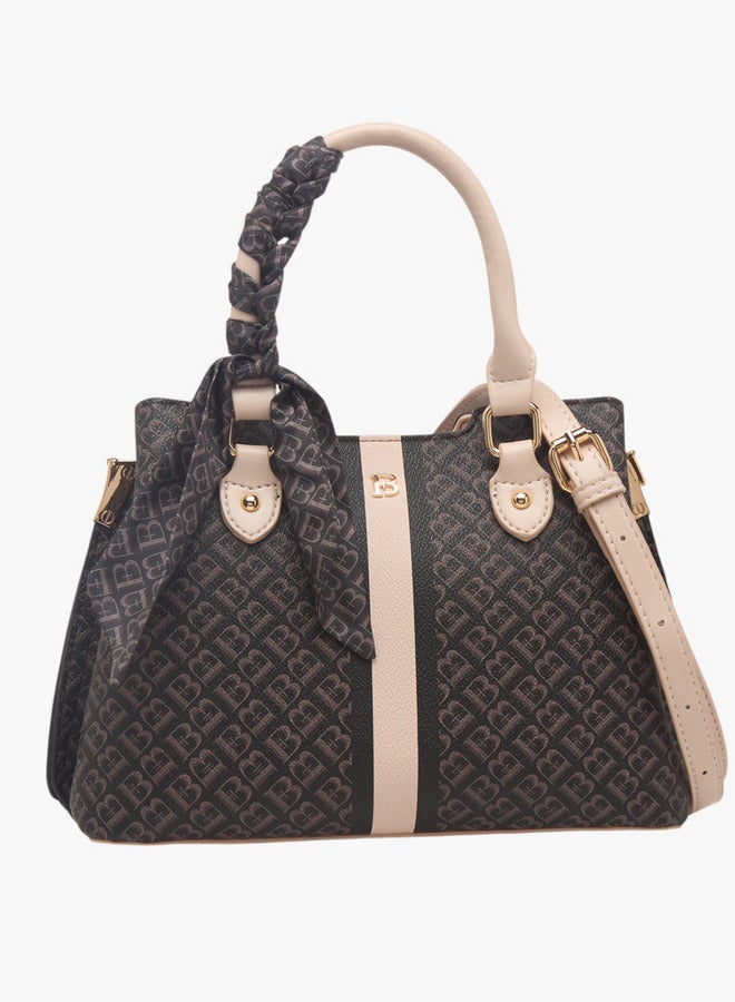 Flora Bella By Shoexpress Women's Monogram Print Tote Bag with Zip Closure and Scarf Detail  - Image 1
