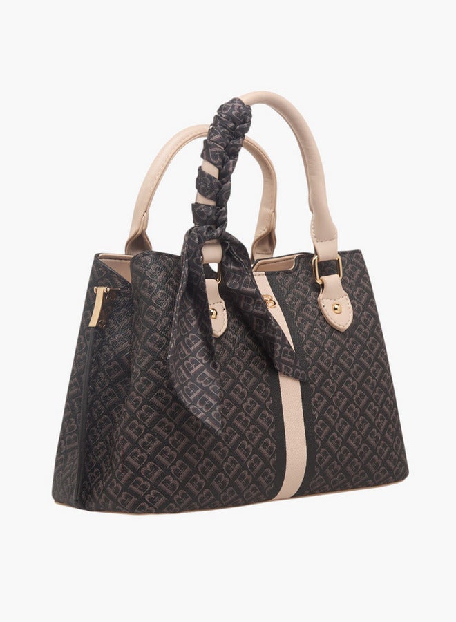Flora Bella By Shoexpress Women's Monogram Print Tote Bag with Zip Closure and Scarf Detail  - Image 3