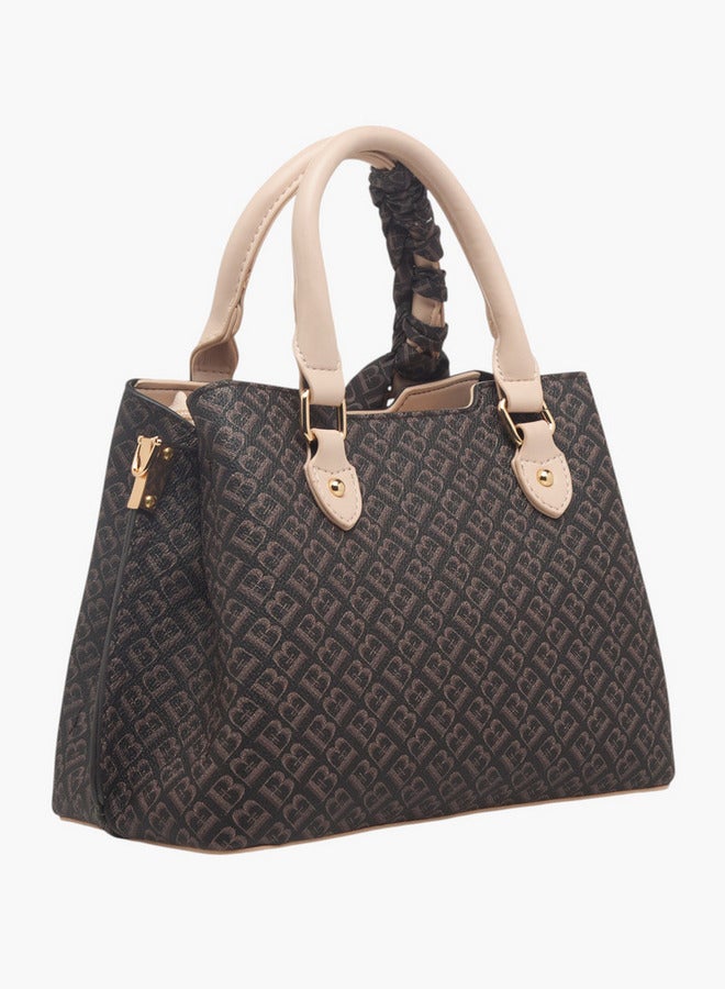 Flora Bella By Shoexpress Women's Monogram Print Tote Bag with Zip Closure and Scarf Detail  - Image 4