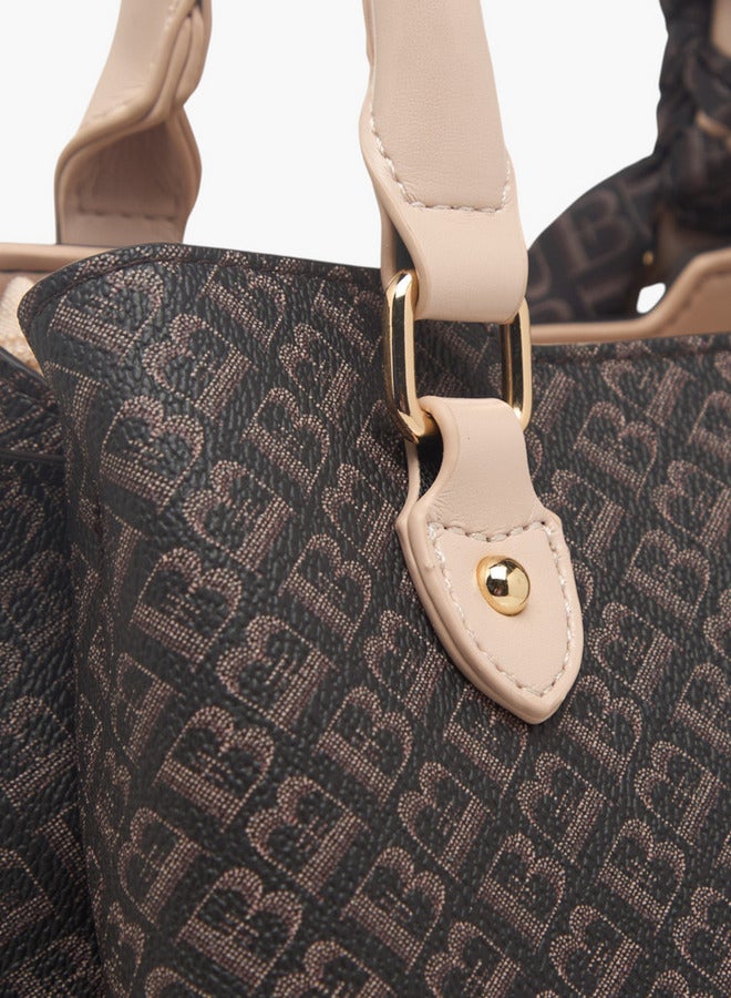 Flora Bella By Shoexpress Women's Monogram Print Tote Bag with Zip Closure and Scarf Detail  - Image 5