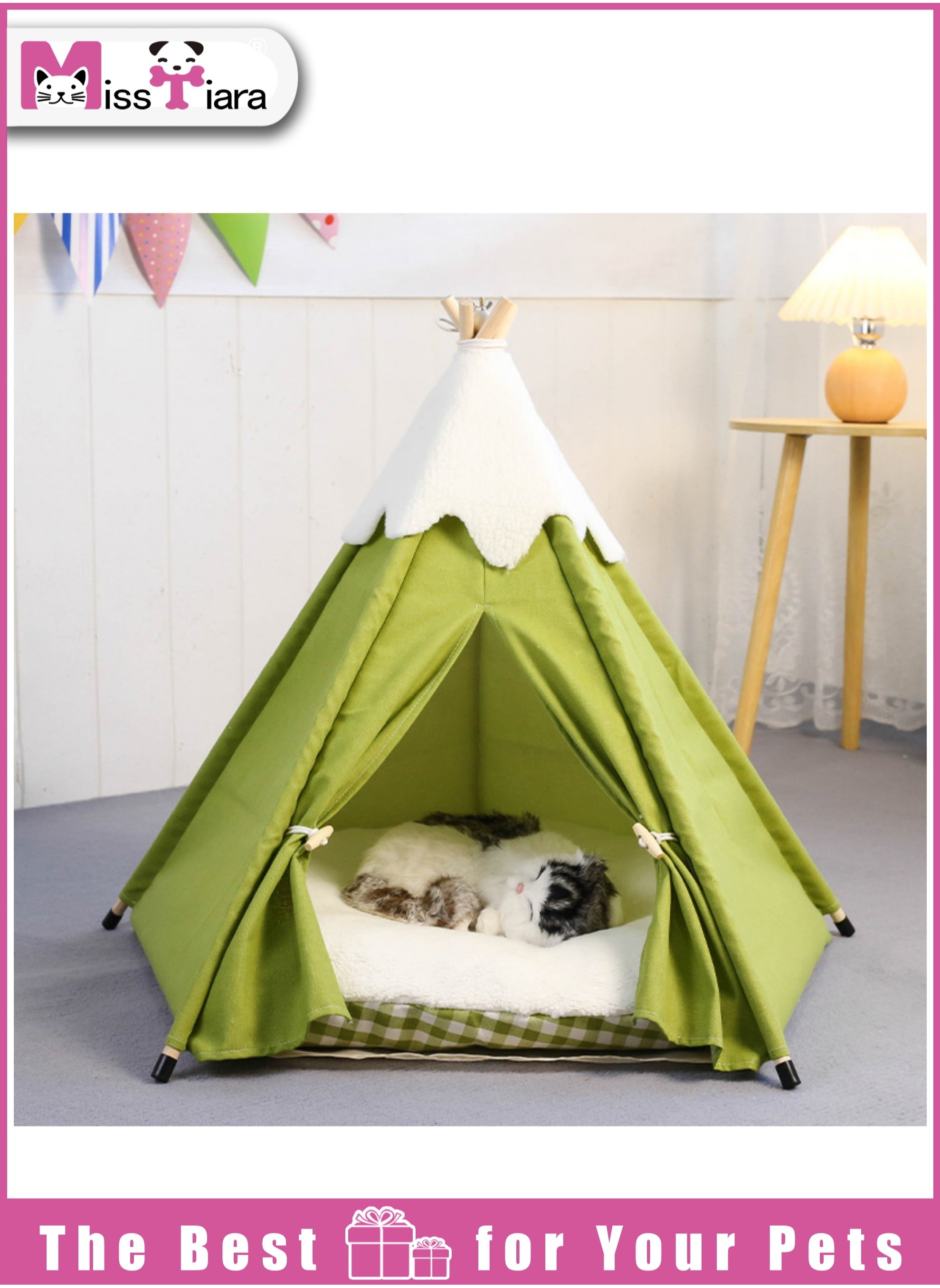 MissTiara Cat Teepee Tent Portable Pet Teepee with Thick Cushion and Teepee Stabilizer for Small Dogs and Cats Washable Dog Teepee Tent 50cm 