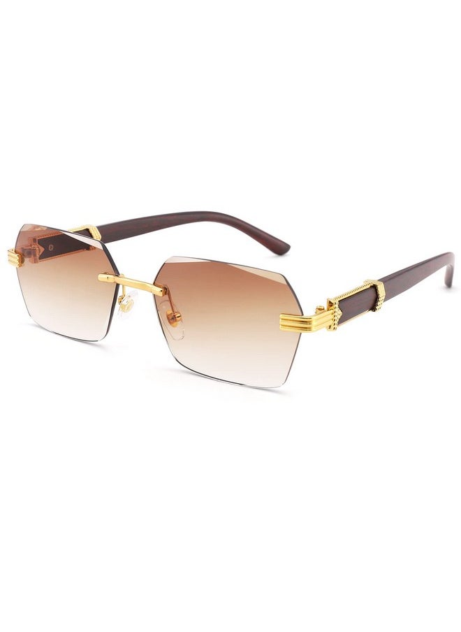 COASION - Fashion Rimless Frameless Sunglasses For Women Men Y2K Retro Sun Glasses Square Tinted Glasses (Goldgradient Brown) - Image 1