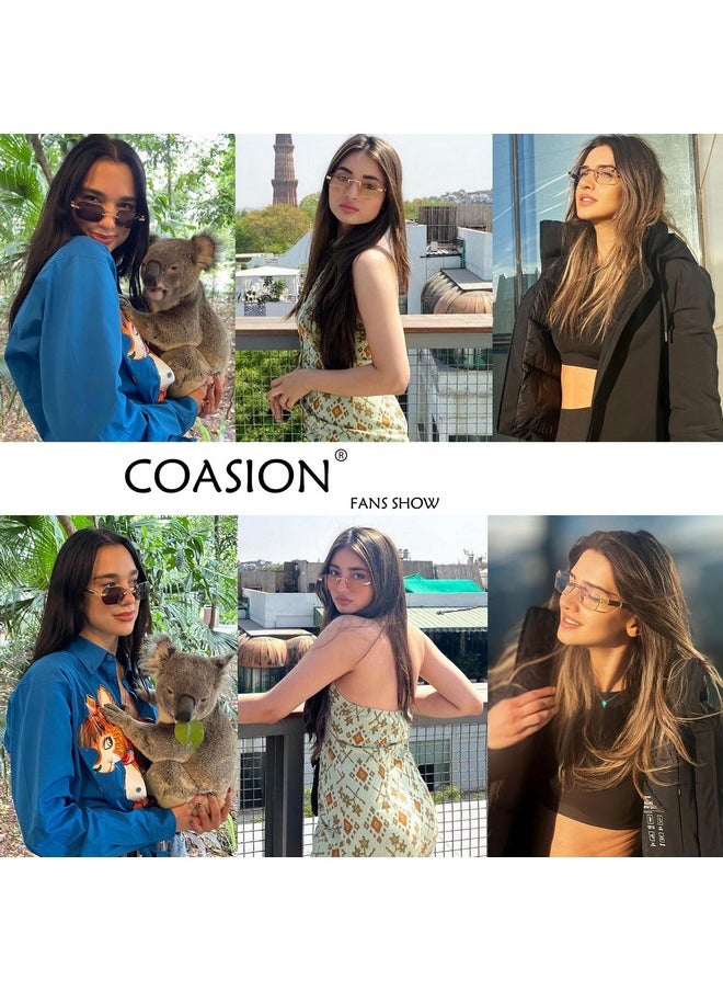COASION - Fashion Rimless Frameless Sunglasses For Women Men Y2K Retro Sun Glasses Square Tinted Glasses (Goldgradient Brown) - Image 1