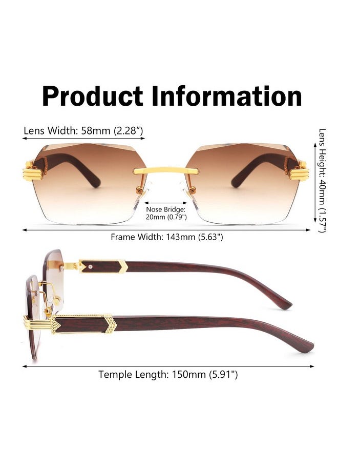 COASION - Fashion Rimless Frameless Sunglasses For Women Men Y2K Retro Sun Glasses Square Tinted Glasses (Goldgradient Brown) - Image 1