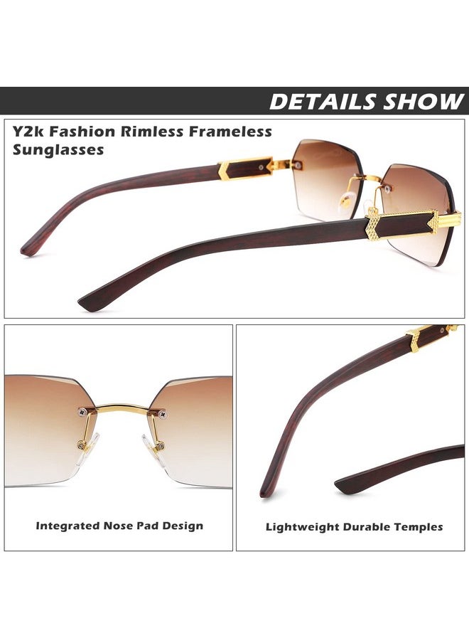 COASION - Fashion Rimless Frameless Sunglasses For Women Men Y2K Retro Sun Glasses Square Tinted Glasses (Goldgradient Brown) - Image 1