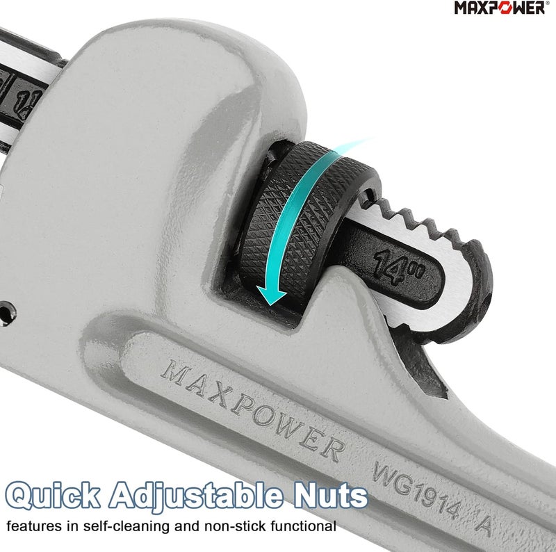 Max Power مجموعة مفاتيح أنابيب 10" 14" 18" ، مفاتيح سباكة من الألمنيوم ، مفتاح سباكة مستقيم - Image 4