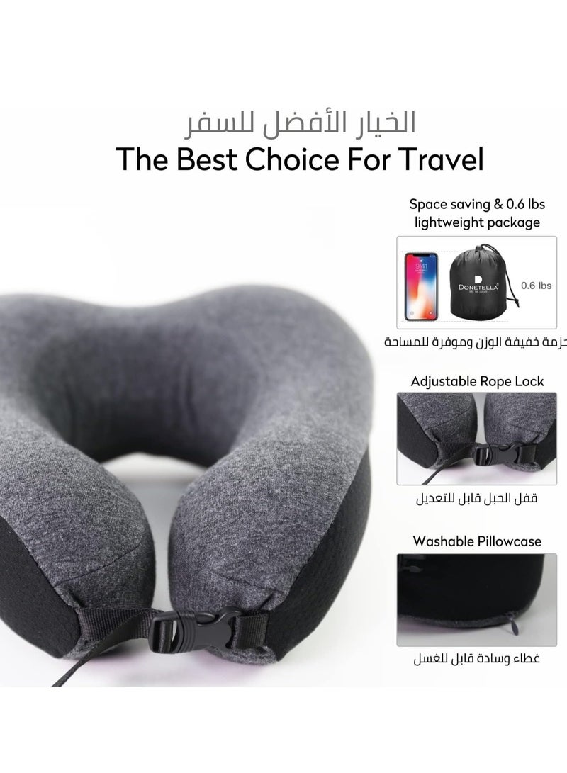 Donetella Travel Pillow: 1-Piece Memory Foam Neck Pillow, Light Weight, Comfortable Suitable For Airplane Travel and Gifting With Ear Plugs, Eye Mask, And Luxury Mesh Bag Black  - Image 5