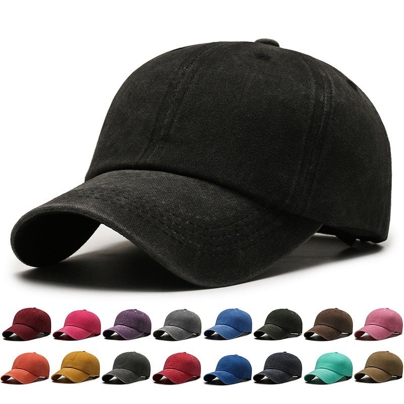 Korean Style Solid Color All-Season Denim Baseball Cap, Vintage Washed And Distressed Style, Available For , Retro Style For Adults - Image 2