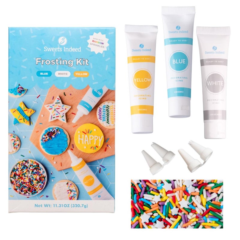 Sweets Indeed Frosting Kit plus Sprinkles Frosting Tubes nozzles 11.71 ounces Perfect for baking and cookie decoarting (Rainbow) - Image 1