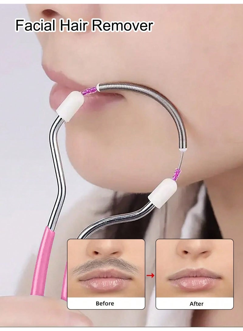 ام اس كيو مزيل شعر الوجه، عدد 2، أداة إزالة شعر الوجه بالنابض يدوية بمقبض ناعم للشفة العليا والخدين وزغب الوجه الناعم (وردي) - Image 2