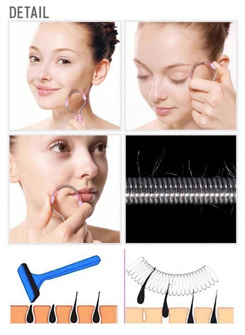 ام اس كيو مزيل شعر الوجه، عدد 2، أداة إزالة شعر الوجه بالنابض يدوية بمقبض ناعم للشفة العليا والخدين وزغب الوجه الناعم (وردي) - Image 4