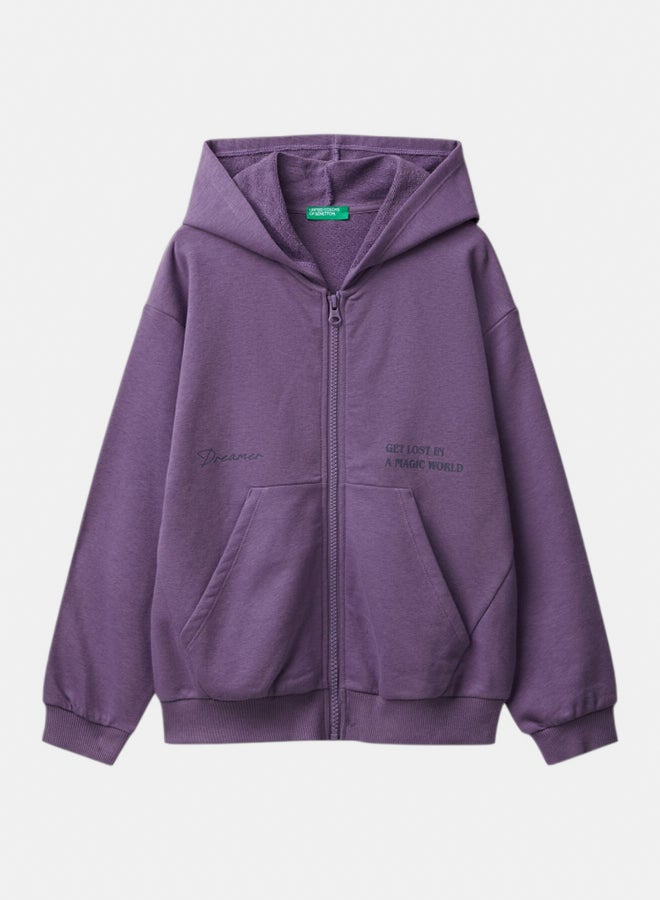 Benetton Girls Zip-up hooded sweatshirt with print - Image 1