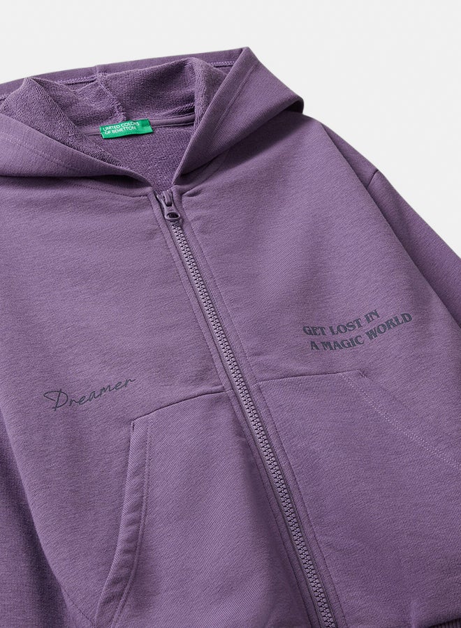 Benetton Girls Zip-up hooded sweatshirt with print - Image 2