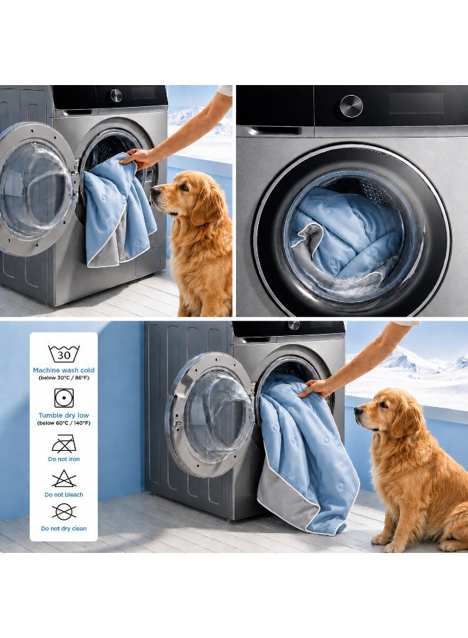 Premium cooling blanket, perfect for summer, a thoughtful gift for your pet, Breathable, washable, and heat-absorbing, it helps keep your pet cool on hot nights, Light blue and gray color scheme, 200×150cm - Image 5