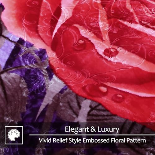 JYK Soft Korean Mink Blanket, 5 LB Fleece Queen 75'' x 87'' - 2 Ply Reversible 520GSM Super Soft Plush, Thick, Warm Bed Blanket for Autumn Winter - Purple, Rose/Camellia - Image 5