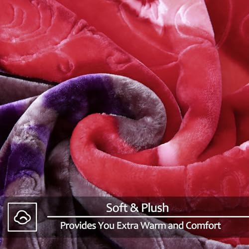JYK Soft Korean Mink Blanket, 5 LB Fleece Queen 75'' x 87'' - 2 Ply Reversible 520GSM Super Soft Plush, Thick, Warm Bed Blanket for Autumn Winter - Purple, Rose/Camellia - Image 4