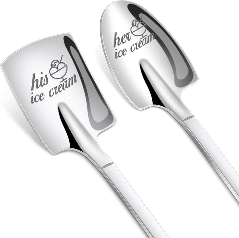 PRSTENLY Gifts for Him Her, 2 Pcs His and Hers Ice Cream Spoons Boyfriend Girlfriend Couples Gift Ideas, Wedding Anniversary Engagement Birthday Graduation Gifts for Her Him Husband Wife Couple - Image 1