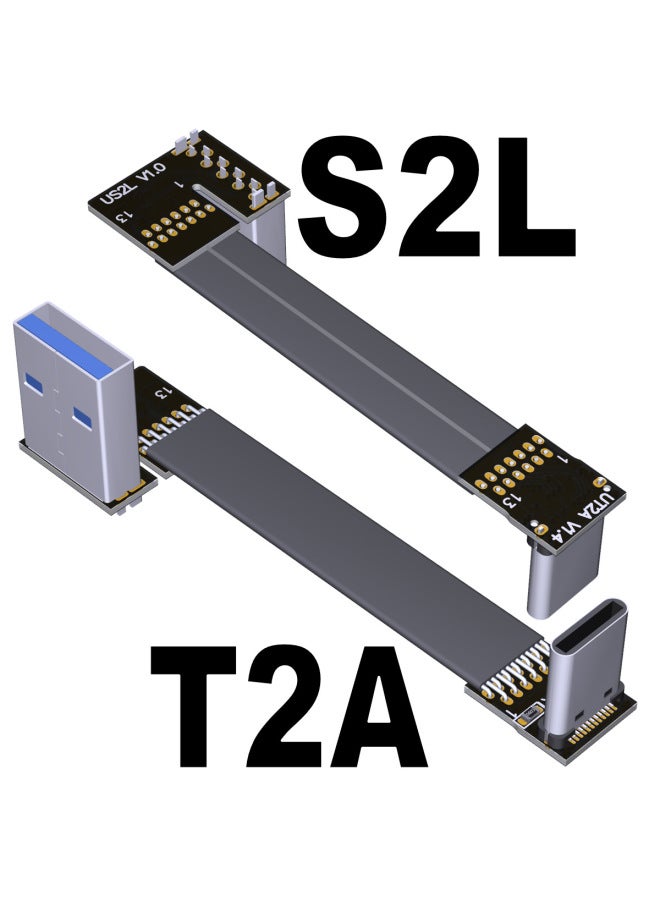 ADT USB3.1 Flat Extension Cable A Male To C Male Type-c Corner Chassis Built-in Wire Outlet-Color:T2A-S2L 13P-3cm  - Image 1