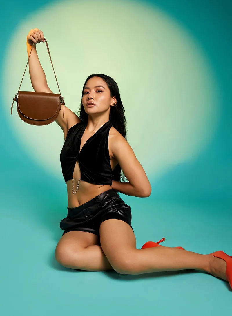 صوص هاوت حقيبة نسائية بتصميم منحني للمدينة - بني موكا