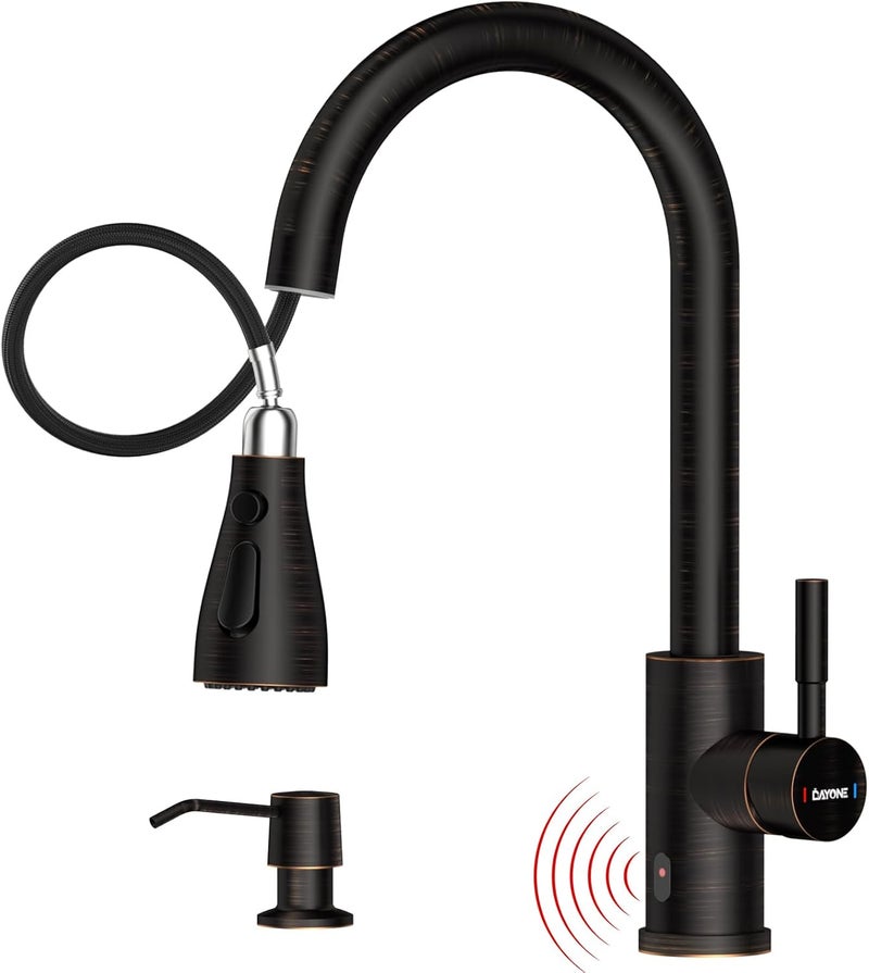 DAYONE Touchless Bronze Kitchen Sink Faucet with Pull Down Sprayer and Soap Dispenser, Oil Rubbed Brown 3 Modes Motion Sensor Hands-Free Single Handle Touch Faucet for Kitchen Sink High Arc - Image 1