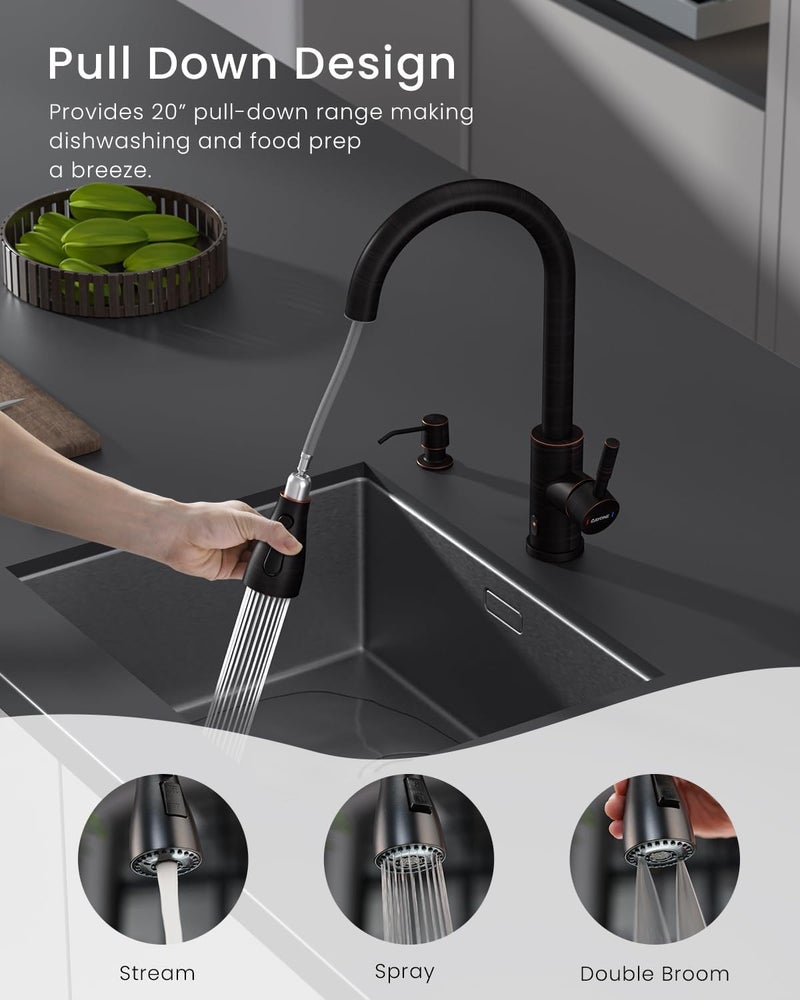 DAYONE Touchless Bronze Kitchen Sink Faucet with Pull Down Sprayer and Soap Dispenser, Oil Rubbed Brown 3 Modes Motion Sensor Hands-Free Single Handle Touch Faucet for Kitchen Sink High Arc - Image 2
