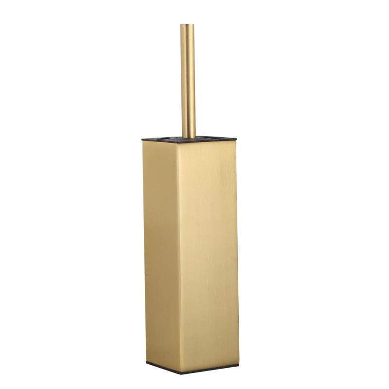 BGL Standing Toilet Brush and Holder Brushed Gold Aluminium Toilet Bowl Cleaner Brush and Holder for Bathroom Storage and Organization Square Design Sturdy and Space Saving