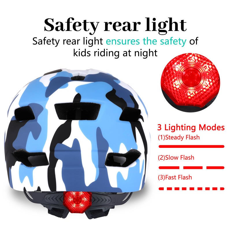 Bilaki Kids Bike Helmet, Adjustable Youth Boys Girls Helmets for Ages 3-5-8-14 Years (50-57cm), Child Helmet with Visor and LED Light, Lightweight Multi-Sport Bicycle Scooter Skate Cycling Helmets - Image 3