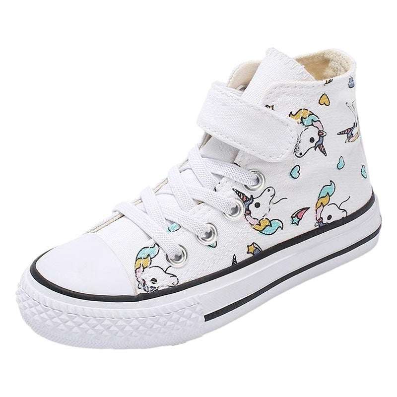 Children''s Canvas Shoes, Boys'' White Shoes, Girls'' Cloth Shoes, Baby Velcro Sneakers, Graffiti Rainbow Shoes, 2026 New Model - Image 1