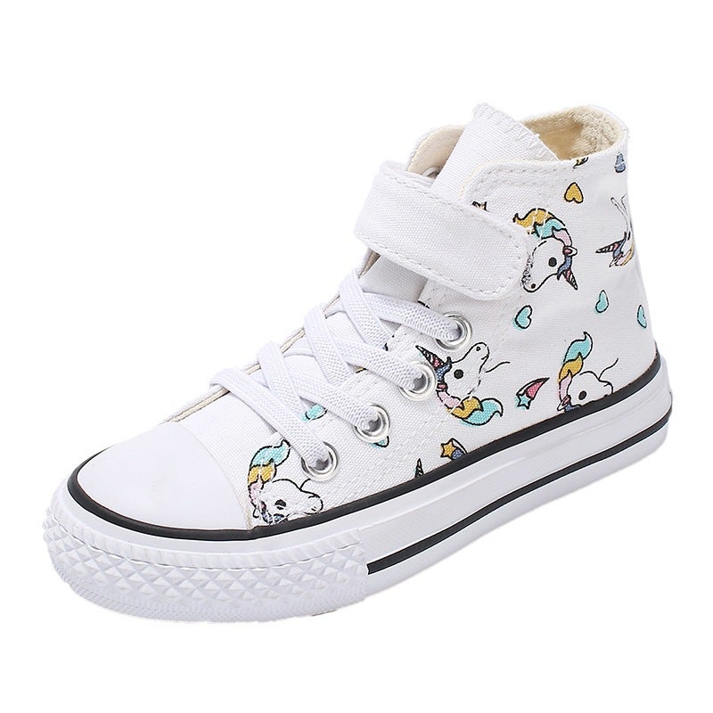 Children''s Canvas Shoes, Boys'' White Shoes, Girls'' Cloth Shoes, Baby Velcro Sneakers, Graffiti Rainbow Shoes, 2026 New Model - Image 5