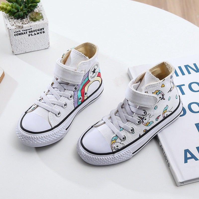 Children''s Canvas Shoes, Boys'' White Shoes, Girls'' Cloth Shoes, Baby Velcro Sneakers, Graffiti Rainbow Shoes, 2026 New Model - Image 3