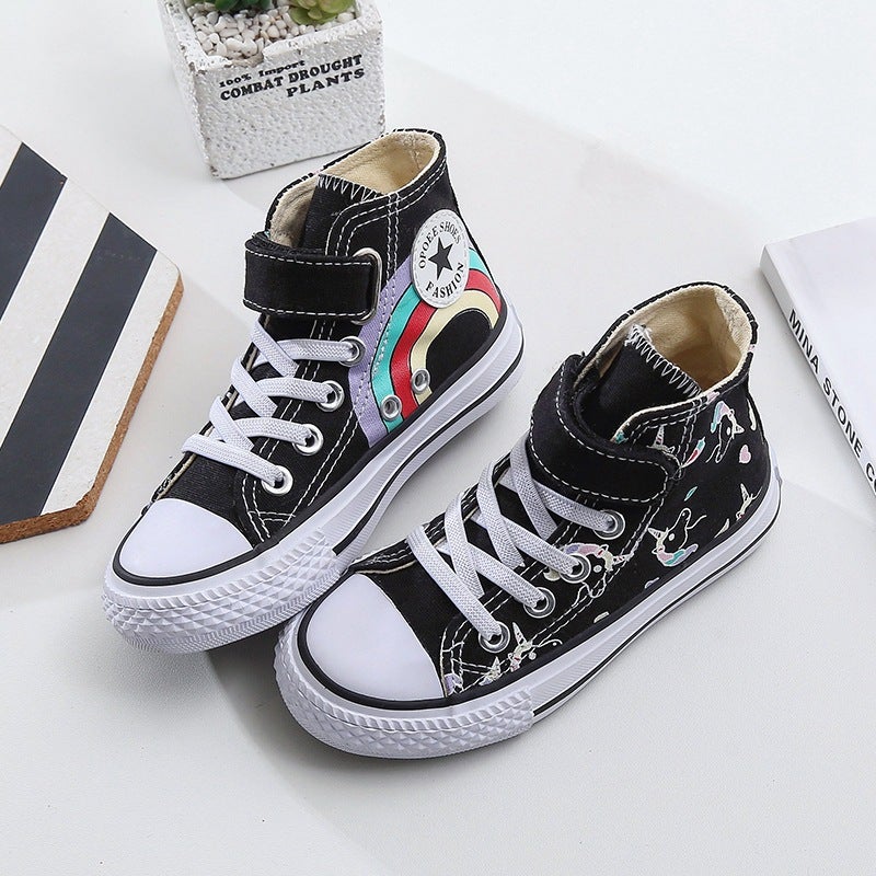 Children''s Canvas Shoes, Boys'' White Shoes, Girls'' Cloth Shoes, Baby Velcro Sneakers, Graffiti Rainbow Shoes, 2026 New Model - Image 2