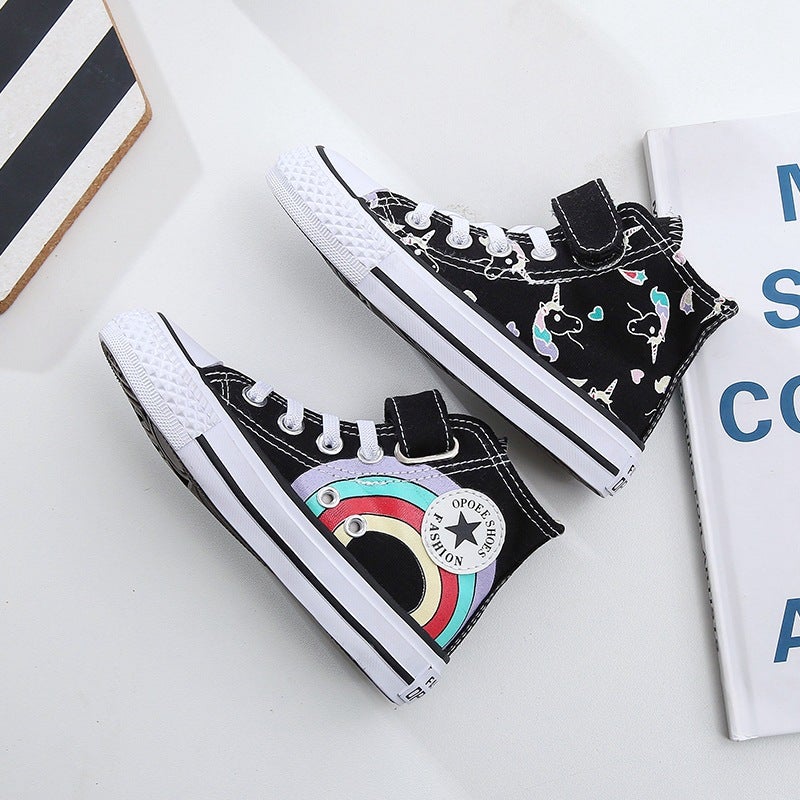 Children''s Canvas Shoes, Boys'' White Shoes, Girls'' Cloth Shoes, Baby Velcro Sneakers, Graffiti Rainbow Shoes, 2026 New Model - Image 4