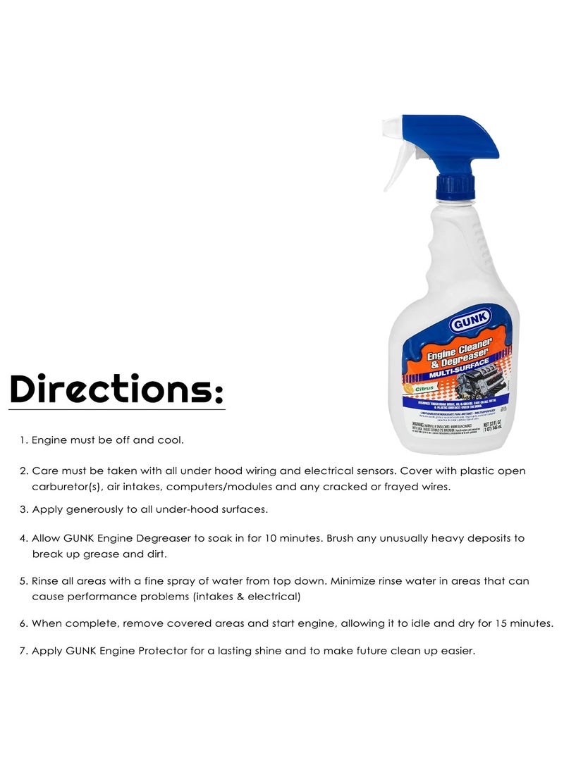Gunk - GUNK Multi Purpose Engine Cleaner Degreaser Removes Grease Oil From Metal And Plastic Engine Degreaser 946ml - Image 1