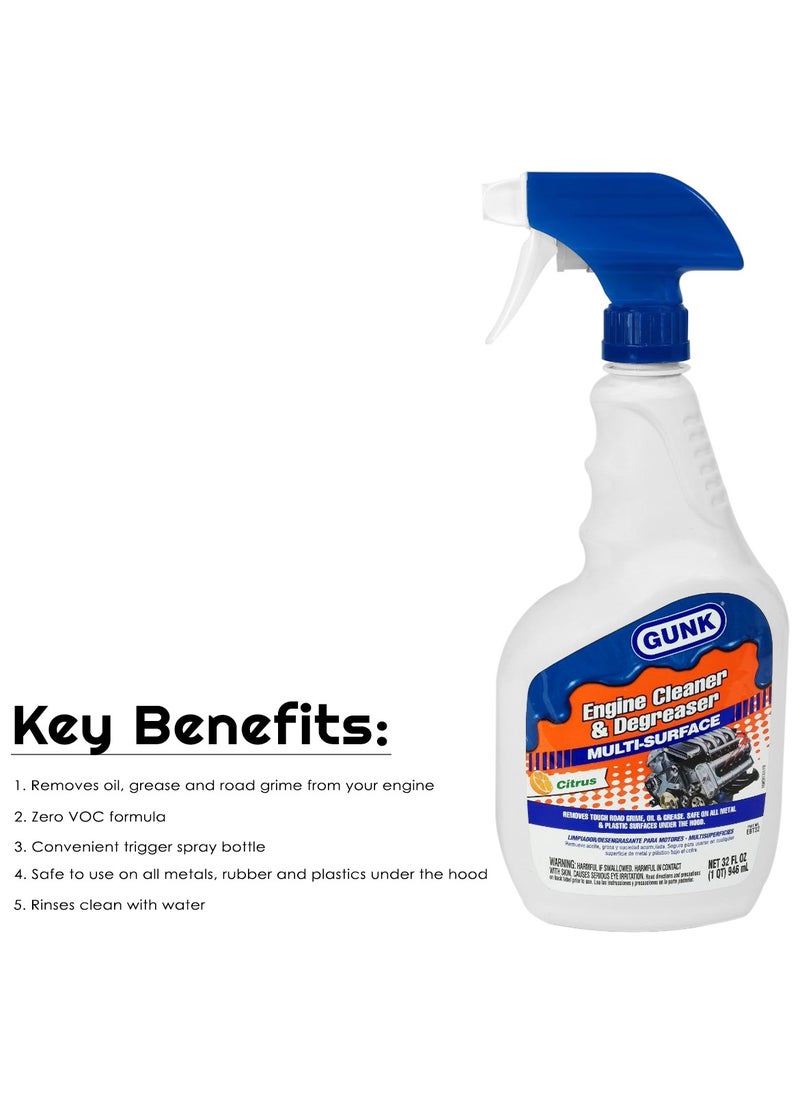 Gunk - GUNK Multi Purpose Engine Cleaner Degreaser Removes Grease Oil From Metal And Plastic Engine Degreaser 946ml - Image 1