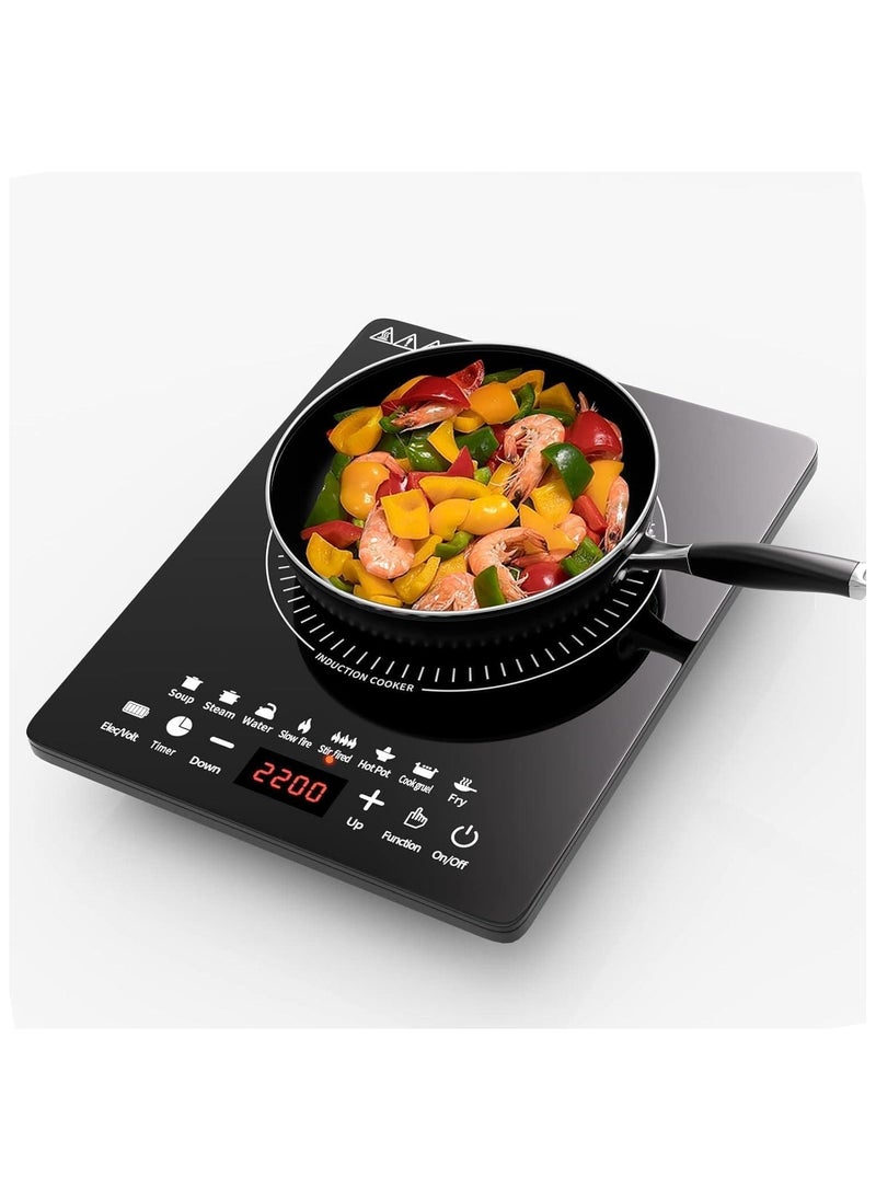 VRCOW Portable Induction Cooktop, Countertop Burner with Multi-Function, 2200w Electric Stove with Easy Clean Glass, 8 Modes Sensor Touch Cooker  - Image 2