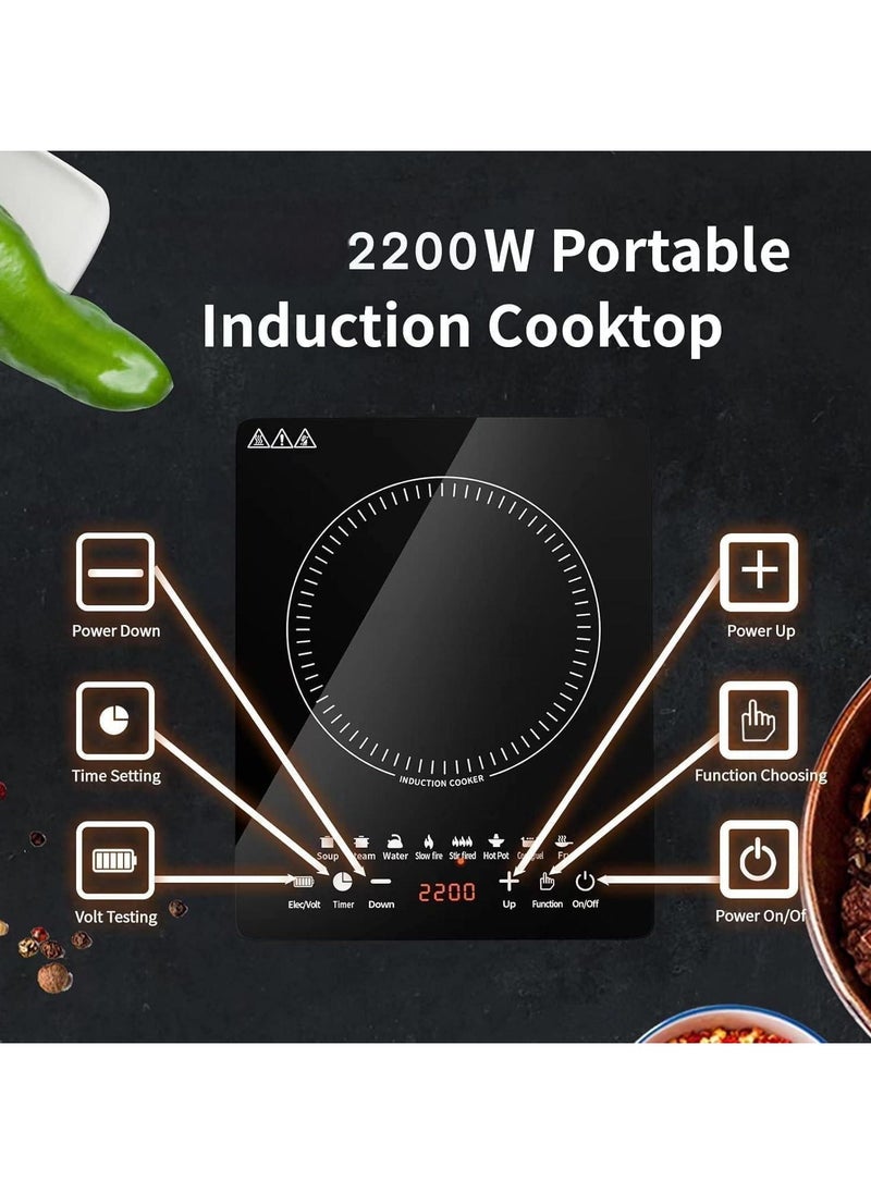 VRCOW - Portable Induction Cooktop, Countertop Burner with Multi-Function, 2200w Electric Stove with Easy Clean Glass, 8 Modes Sensor Touch Cooker - Image 1