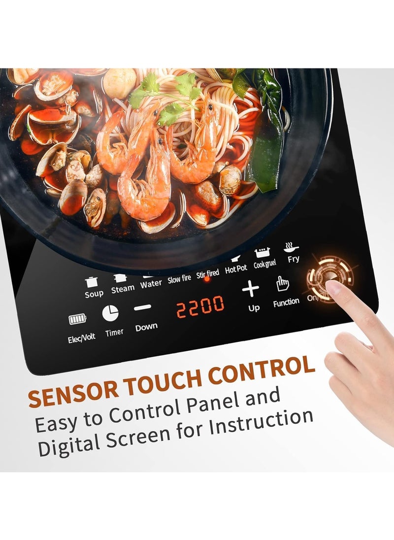 VRCOW - Portable Induction Cooktop, Countertop Burner with Multi-Function, 2200w Electric Stove with Easy Clean Glass, 8 Modes Sensor Touch Cooker - Image 1