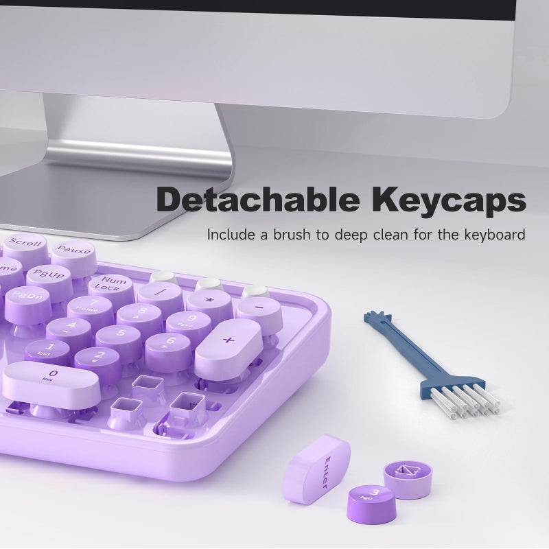 MOWUX Large Print Keyboard Wired, Full Size Wired Retro Round Keyboard with Foldable Stands, Plug and Play for Laptop and Office PC- Purple Colorful - Image 4