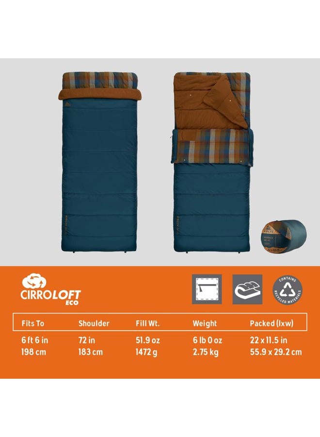 Kelty Wayback Flannel Lined Sleeping Bag, Built in Blanket, Traditional Rectangle Shape, Organic Flannel Cotton Liner, Dual Locking Slide Zips (Reflecting Pond) - Image 2
