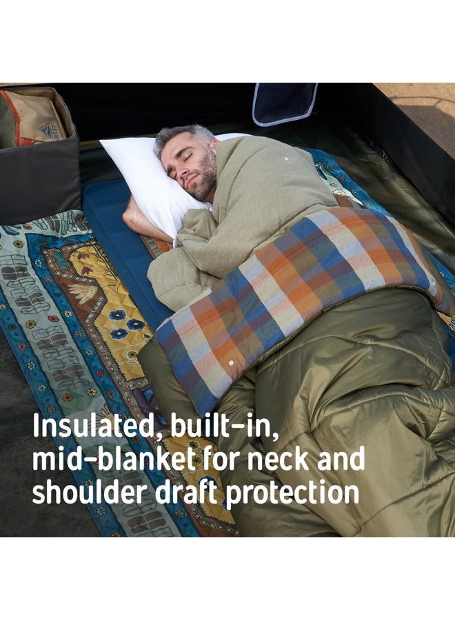 Kelty Wayback Flannel Lined Sleeping Bag, Built in Blanket, Traditional Rectangle Shape, Organic Flannel Cotton Liner, Dual Locking Slide Zips (Reflecting Pond) - Image 5