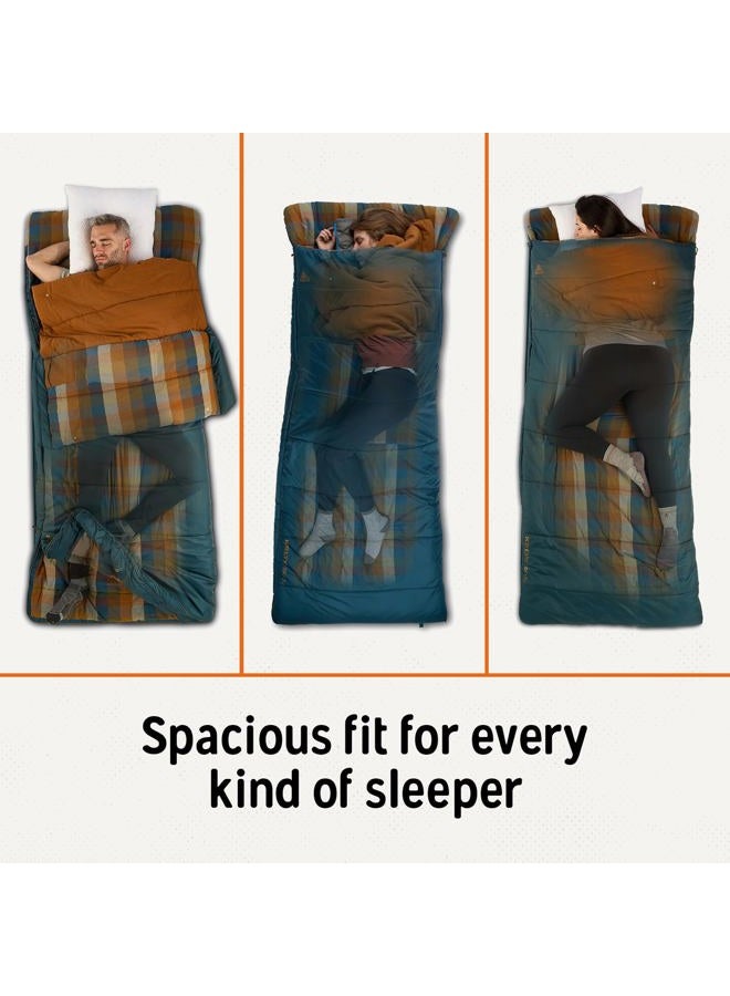 Kelty Wayback Flannel Lined Sleeping Bag, Built in Blanket, Traditional Rectangle Shape, Organic Flannel Cotton Liner, Dual Locking Slide Zips (Reflecting Pond) - Image 3